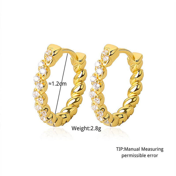 E033 gold hoop earrings, paved earrings, silver earrings: Silver