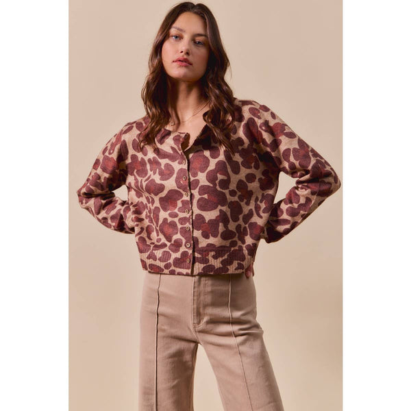 LEOPARD PRINT BUTTON UP SWEATER CARDIGAN: LEOPARD