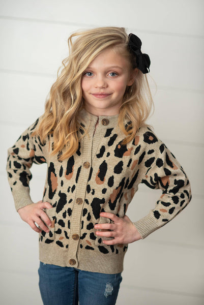 Kids Leopard Button Pocket Cardigan Fall Winter Sweater: 10/12