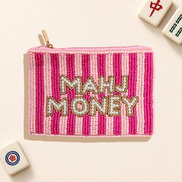 MAHJ MONEY Seed Beaded Striped Mini Pouch Bag