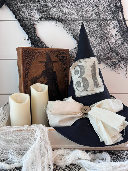 Primitive Witch Hat Black, Handmade Halloween Home Decor - Lulu Bella Boutique