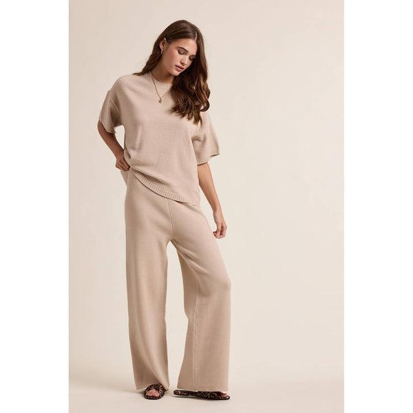 SWEATER KNIT TOP AND PANTS SET: OATMEAL