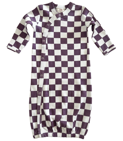 Berry Cheesecake Checkerboard / Organic Gown: ONE SIZE