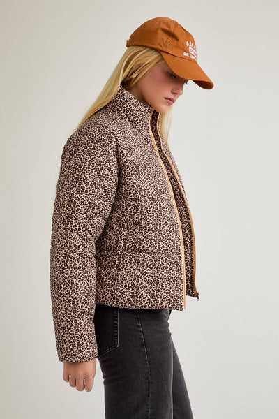 ANIMAL PRINTED PUFFER JACKET: TAUPE-BROWN ANIMAL