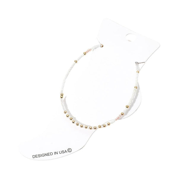 Faceted Beaded Anklet: Gold,White - Lulu Bella Boutique