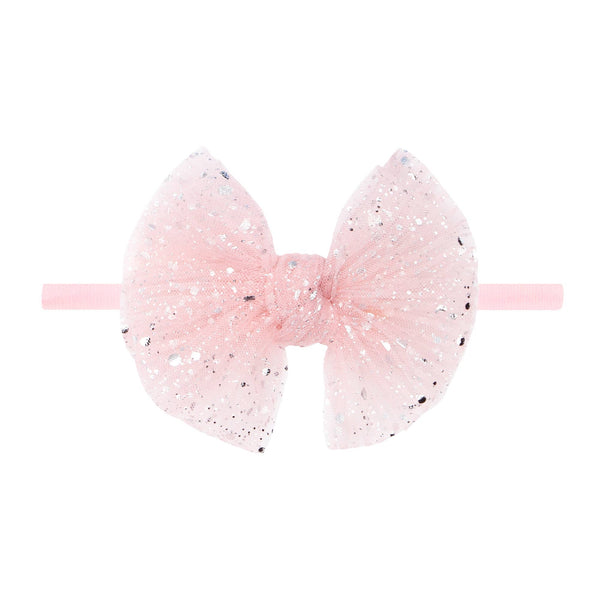 Baby Bling® Tulle FAB® Skinny nylon headband with tulle bow: Pleated Rose Quartz - Lulu Bella Boutique