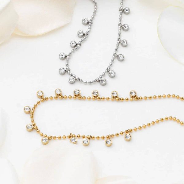 18K Gold PVD Stainless Steal Round Stone Dangle Necklace: Gold