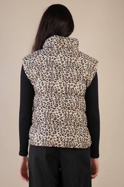Solid & Leopard Puffer Padded Warm Vest: LEOPARD