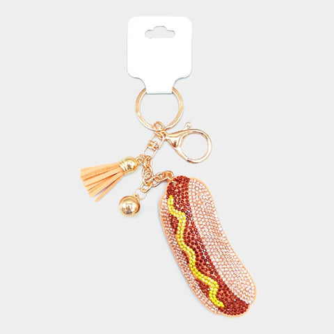 Bling Hotdog Tassel Keychain - Lulu Bella Boutique