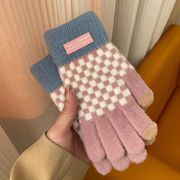 Fashion Plaid Gloves – Thick Warm Touchscreen_CWAG0187: Pink / (OS) 1 - Lulu Bella Boutique