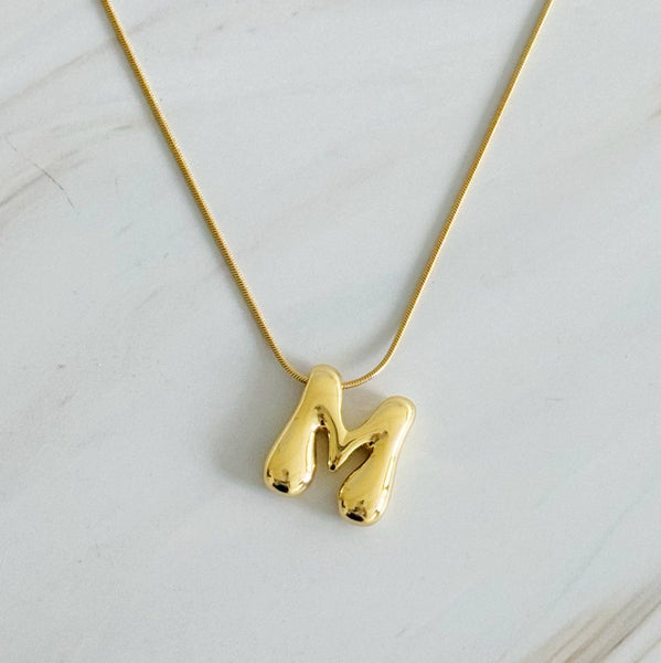 Balloon Letter Initial Necklace: Yellow Gold / S