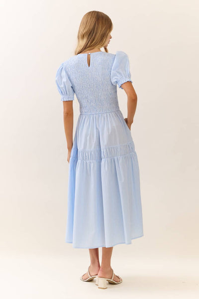 Plus Smocked Bodice Midi Dress : LT Blue / Plus Size / 1XL - Lulu Bella Boutique