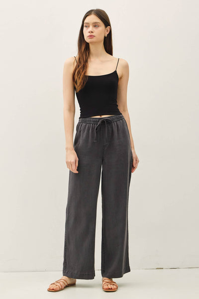 TENCEL WIDE LEG PANTS: Charcoal / S - Lulu Bella Boutique