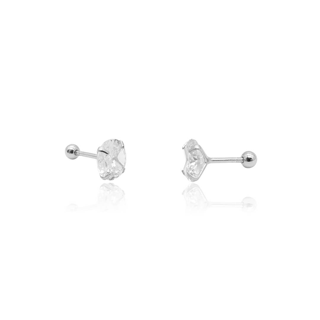 Classic CZ Large Diamond Screw Ball Back Earrings: Silver