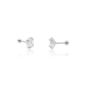 Classic CZ Large Diamond Screw Ball Back Earrings: Silver