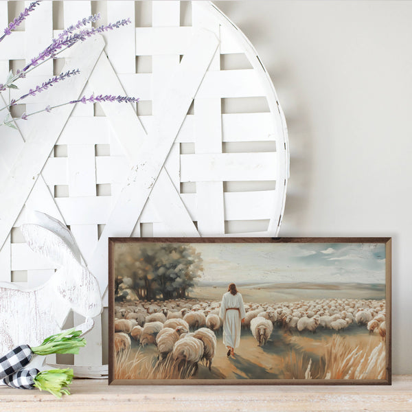 Jesus With His Flock: 16 x 8 x 1.5 - Lulu Bella Boutique