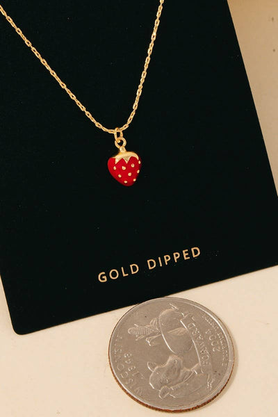 Gold Dipped Epoxy Strawberry Pendant Necklace: GOLD - Lulu Bella Boutique