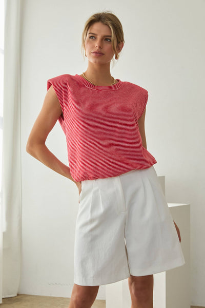 Stripe Knit Bubble Hem Tank Top: Red / XS - Lulu Bella Boutique