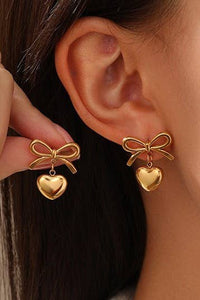 18K STAINLESS STEEL TARNISH FREE HEART EARRINGS | 40E339: Gold