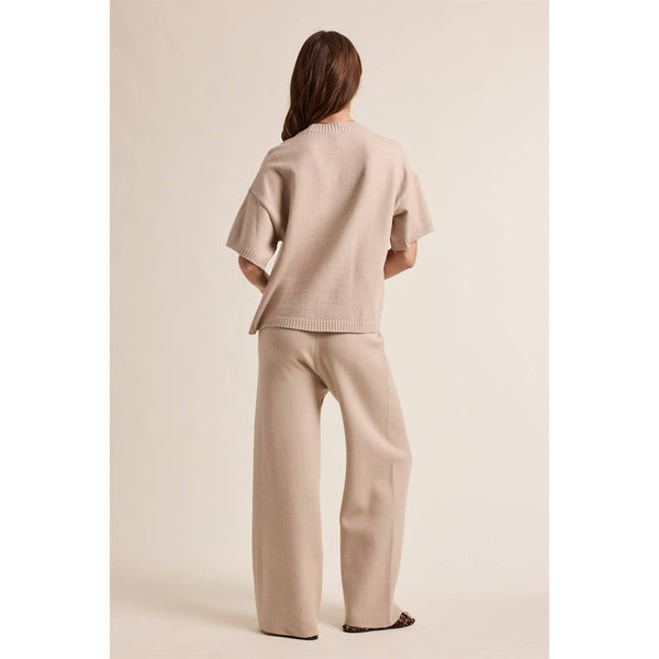 SWEATER KNIT TOP AND PANTS SET: OATMEAL