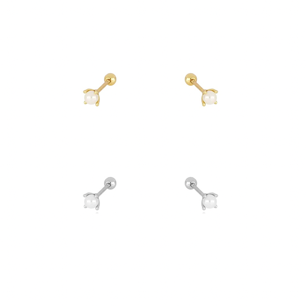 Tiny Pearl Screw Flat Back Earrings: 14k Gold - Lulu Bella Boutique