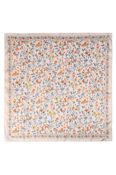 Floral Flower Silk Finish Bandana Scarf: BEIGE