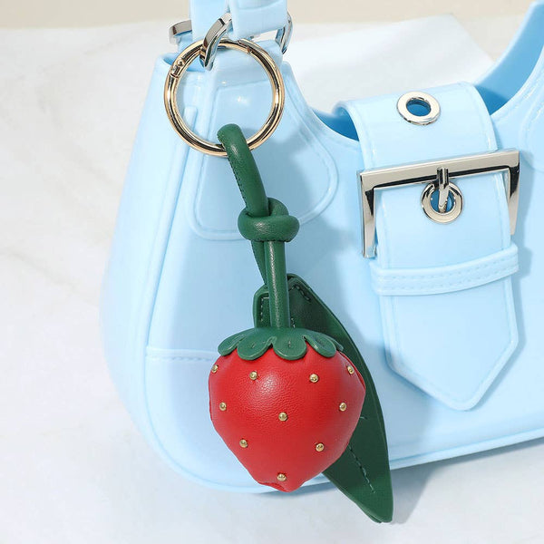 Faux Leather Plush Strawberry Keychain / Bag Charm: Red - Lulu Bella Boutique