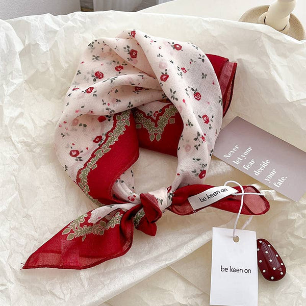 Red Passion Floral Bandana Square scarf - Lulu Bella Boutique