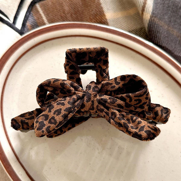 Leopard Bow Hair Claw Large Elegant Shark Clip_CWAHA07947: LEOPARD / (OS) 1 - Lulu Bella Boutique
