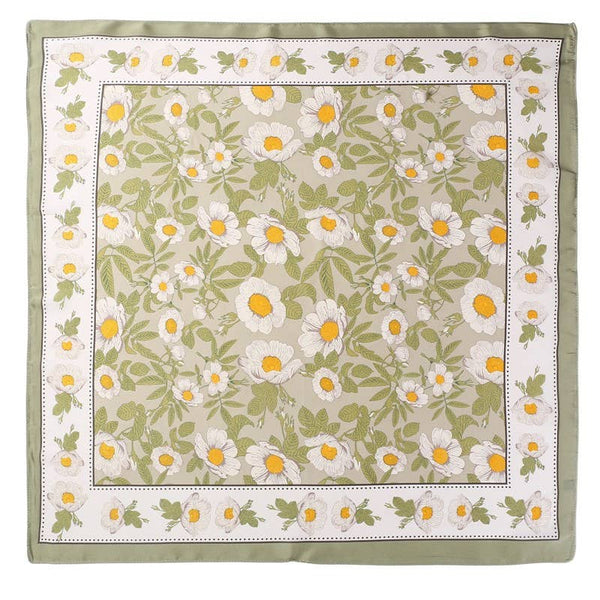 Spring Meadow Daisy Silky Feel Banada Scarf: Olive