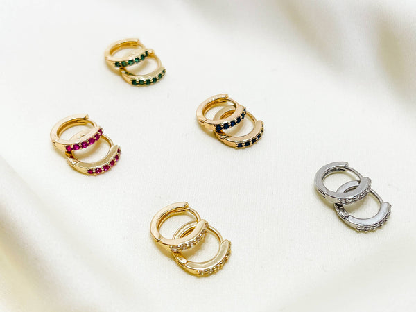 E162 paved huggie hoop earring, huggie earring, paved hoop: Green - Lulu Bella Boutique