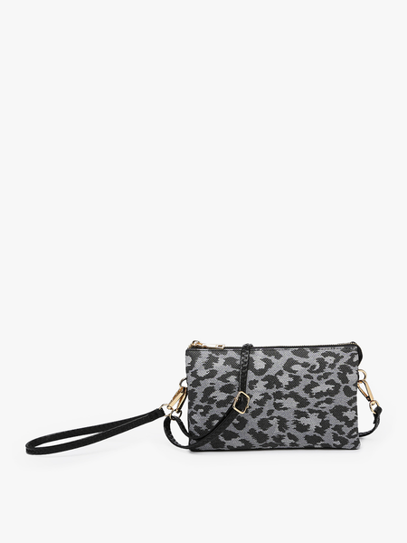 M013LP Riley Leopard 3 Compartment Crossbody/Wristlet: Snow Leopard - Lulu Bella Boutique