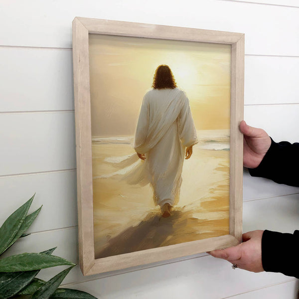 Jesus Golden Sunset - Jesus Canvas Wall Art - Wood Framed: 24x36" Extra Large Canvas Art with Thick Wood Frame - Lulu Bella Boutique
