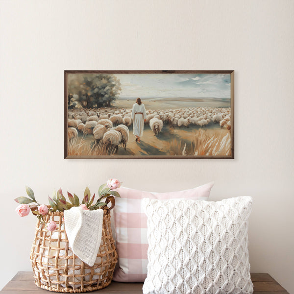 Jesus With His Flock: 16 x 8 x 1.5 - Lulu Bella Boutique