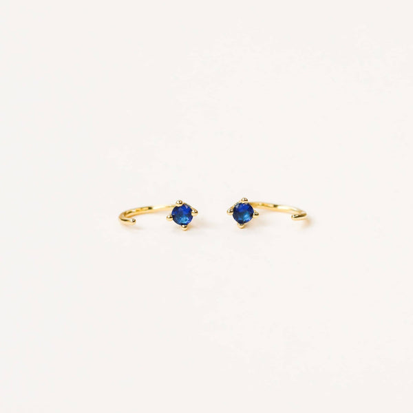 CZ Huggies - Sapphire - Gold Earrings
