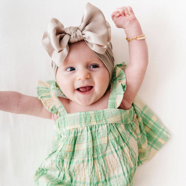 Baby Bling® Satin FAB® soft nylon headband with satin bow: Mushroom - Lulu Bella Boutique
