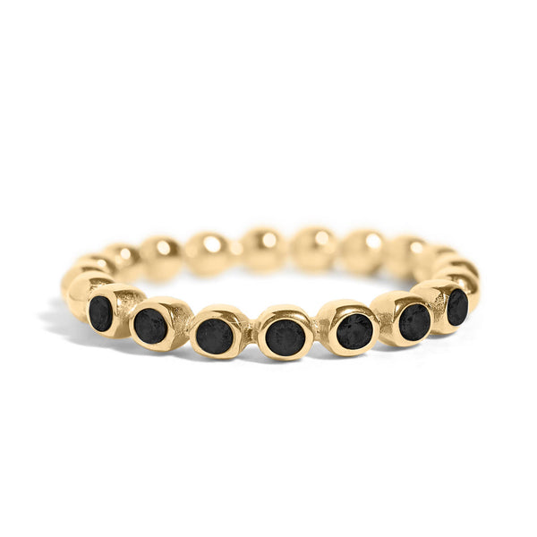 18k Gold PVD Coated Beaded Stainless Steel CZ Stacking Ring: Black / 7