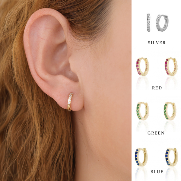 E162 paved huggie hoop earring, huggie earring, paved hoop: Green - Lulu Bella Boutique