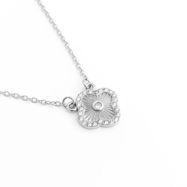 18K Gold Stainless Steel Floral Motif Necklace with Stone: Gold - Lulu Bella Boutique
