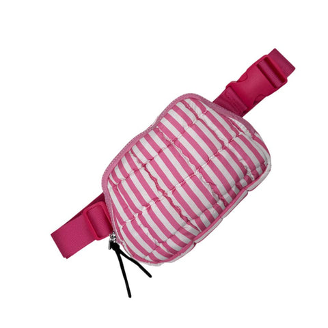 Striped Puffer Quilted Belt Bag PInk/White