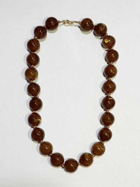 NATURAL STONE AGATE GLASS STAINLESS STEEL NECKLACE| 40NK9627: Brown - Lulu Bella Boutique