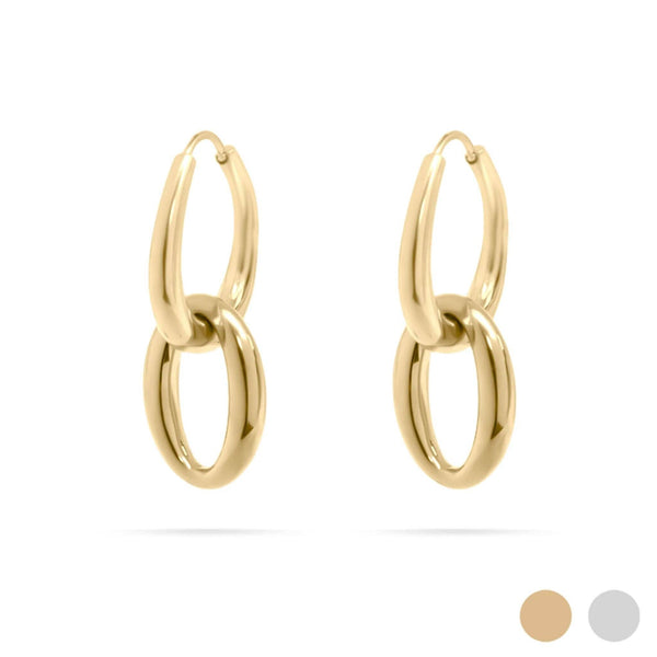18K Gold PVD Stainless Steel Double Hoop Dangle Earrings: Gold - Lulu Bella Boutique
