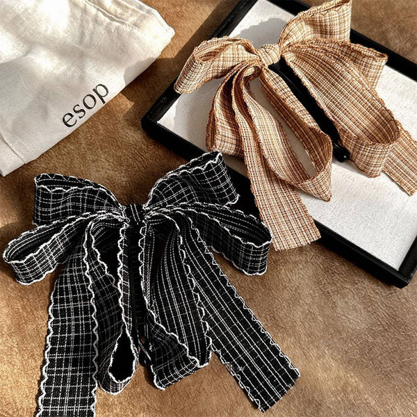 Plaid Bow Banana Clip Elegant Updo Hair Clip_CWAHA07932: CARAMEL / (OS) 1 - Lulu Bella Boutique