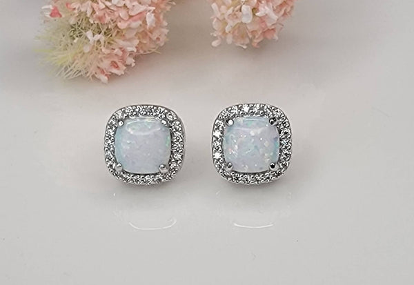 LAB GROWN OPAL STUD EARRINGS.: WHITE OPAL/GOLD / Small - Lulu Bella Boutique