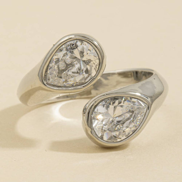 Double Pear Bezel Cz Open Ring