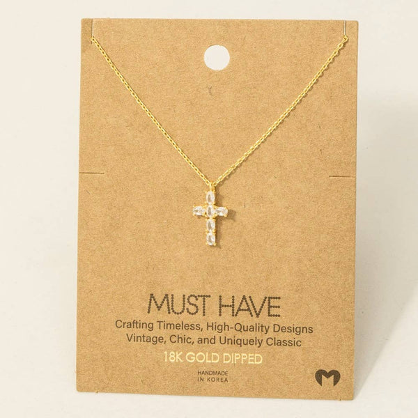 CZ Cross Pendant Necklace: G - Lulu Bella Boutique