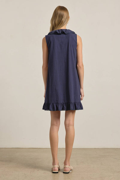 Ruffle Trim Pintuck Dress with Slip Lining - RD1276: NAVY / S-M-L (3-2-1) - Lulu Bella Boutique