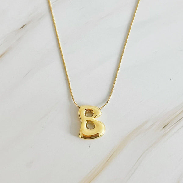 Balloon Letter Initial Necklace: Yellow Gold / D