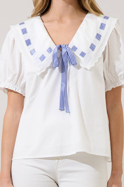Miriam Gingham Sailor Top: White / XS - Lulu Bella Boutique