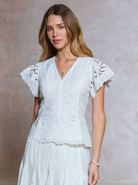 Lace Short Sleeve Peplum Blouse: White / XS - Lulu Bella Boutique